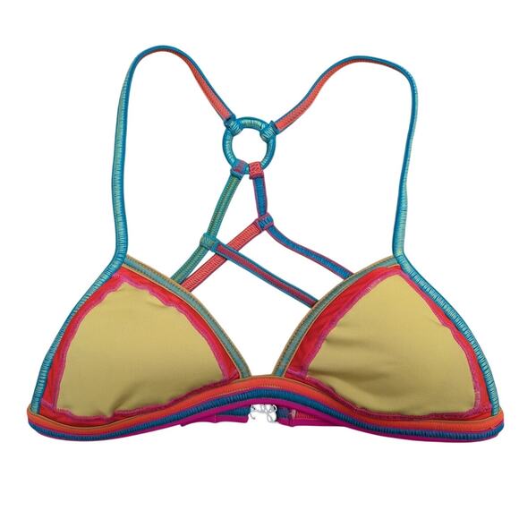 Thaikila Reversible Multicolor Bikini Triangle Top O-Ring Strappy Back Blue Glue - Picture 1 of 3